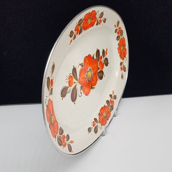 Vintage Showpans Sanko Ware Japan Oval Serving Platter With Orange Floral Design - Picture 8 of 10